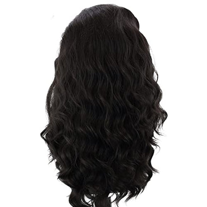 RONGDUOYI RDY Black Lace Front Synthetic Wig 24inch Loose Body Wave Heat Fiber Hair Long Wavy Lace Front Wigs for Women Half Hand Tied Wig Cosplay Daily Use Hair - color: Black-1