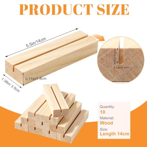 10Pcs 5.51x1.38 Inches Wood Table Number Stands, Wooden Place Card Holders, Acrylic Sign Holders for Wedding, Ceremony, Birthday, Party, Home Decoration, Events (3mm Slots) - size: 10 Pcs- L 5.51"- Slots 3mm