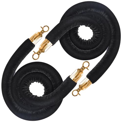 2PCS Black Velvet Stanchion Rope 5 Ft Crowd Control Ropes Barrier with Gold Hooks for Party - color: Black&Gold, size: 2PCS