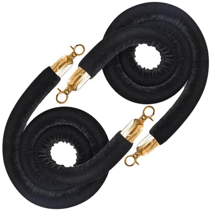 2PCS Black Velvet Stanchion Rope 5 Ft Crowd Control Ropes Barrier with Gold Hooks for Party - color: Black&Gold, size: 2PCS