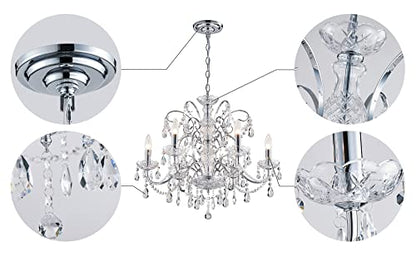 Saint Mossi 6-Lights Crystal Chandelier Crystals Raindrop Chandelier,Modern Crystal Pendant Light Fixture Modern Chandelier for Bedroom,Living Room,Dining Room,H22 X D24,Chain Adjustable - color: Clear-Chrome