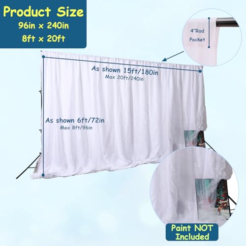 Extra Wide Two Layers One Piece Trade Show Booth Backdrop, White, 20x8ft | Chiffon Tulle & Polyester, Extra Wide Blackout Curtains, Theatrical Backdrops - color: White, size: 96"W x 240"L (Pack of 1)