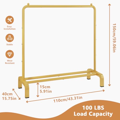 JIUYOTREE Metal 43.3 Inches Garment Rack with Bottom Shelf Clothing Rack for Hanging Clothes Coats Skirts Shirts Sweaters Gold (Pack of 6) - color: Gold, size: 43.3"W x 15.75"D x 61"H without wheels (Pack of 6)