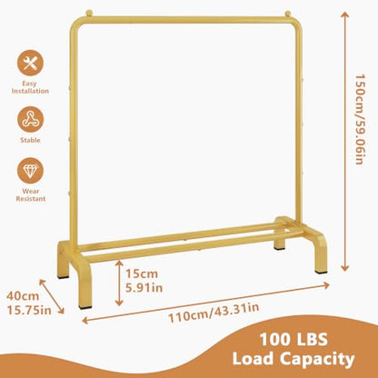 JIUYOTREE Metal 43.3 Inches Garment Rack with Bottom Shelf Clothing Rack for Hanging Clothes Coats Skirts Shirts Sweaters Gold | Metal 43.3 Inches Garment Rack Clothing Clothes Rack with Bottom Shelf for Hanging Clothes Coats Skirts Shirts Sweaters Gold -
