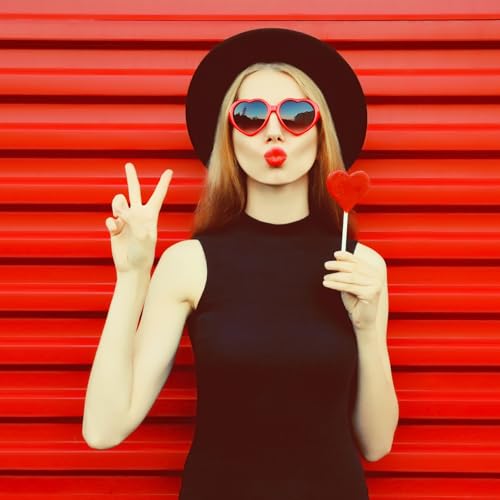 Fashion Classic Black Fedora Hats + Red Heart Sunglasses Costume Outfit - Flat Wide Brim Church Cap Jazz Hat - style: Kids