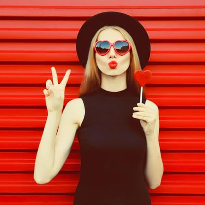 Fashion Classic Black Fedora Hats + Red Heart Sunglasses Costume Outfit - Flat Wide Brim Church Cap Jazz Hat - style: Kids
