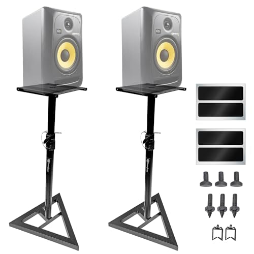 AxcessAbles Studio Monitor Speaker Stands Pair. 80lb Capacity per Stand. Adjustable Height 26" - 42". Metal Constructed Stands Ideal for Surround Sound, Bookshelf and Monitoring Speakers