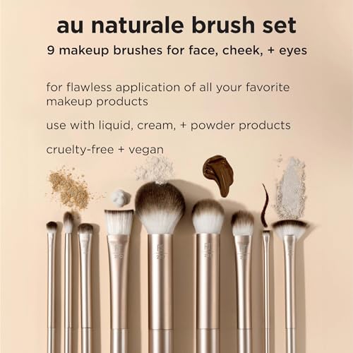 Real Techniques 9 Piece Au Naturale Makeup Brush Set, For Liquid, Cream, & Powder Eyeshadow, Foundation, Blush, Bronzer & Contour, Travel Friendly Brushes, Gift Set, Cruelty-Free Bristles (Pack of 8) - size: 9 Piece Set (Pack of 8), style: Au Naturale, 9