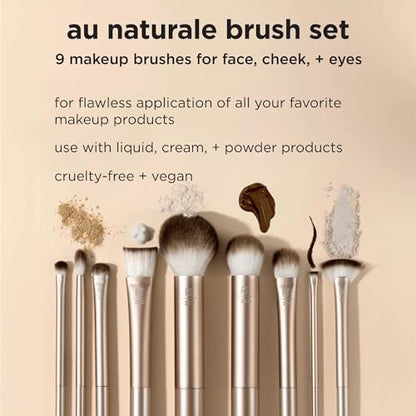 Real Techniques 9 Piece Au Naturale Makeup Brush Set, For Liquid, Cream, & Powder Eyeshadow, Foundation, Blush, Bronzer & Contour, Travel Friendly Brushes, Gift Set, Cruelty-Free Bristles (Pack of 8) - size: 9 Piece Set (Pack of 8), style: Au Naturale, 9