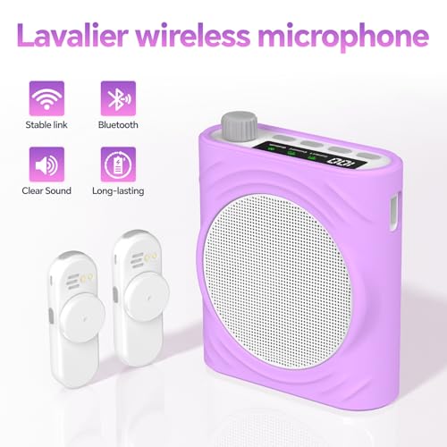 Voice Amplifier for Teachers, Portable Bluetooth Mini Personal Speaker with Wireless Lavalier Mic & Silicone Protective Cover, Ideal for Classroom, Conference and Tour Guide (Purple) - color: Purple