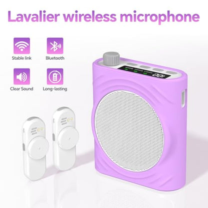 Voice Amplifier for Teachers, Portable Bluetooth Mini Personal Speaker with Wireless Lavalier Mic & Silicone Protective Cover, Ideal for Classroom, Conference and Tour Guide (Purple) - color: Purple