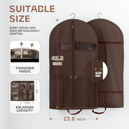 Lazebox 43" Travel Garment Bag with Accessories Zipper Pocket, Heavy Duty Suit Bag for Suits, Tuxedos, Dresses, Coats, Brown, 1 pack - size: 43inch-1 pack-Brown