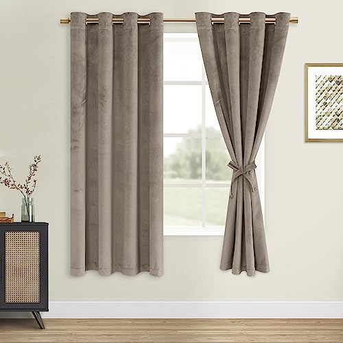 DWCN Velvet Curtains Taupe 63 inches Long- Room Darkening Light Blocking Window Drapes for Nursery Bedroom, Living Room, Tieable Solid Grommet Curtains & Drapes, W52 x L63, 2 Panels - color: Taupe, size: 52"W x 63"L (Pack of 2)