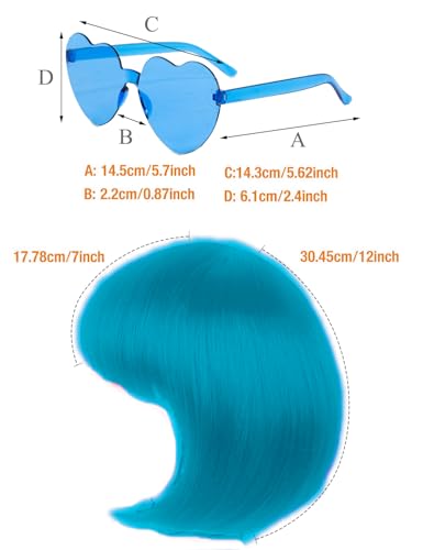 LIULIUBTY Short Bob Hair Wigs Straight with Flat Bangs Synthetic Colorful Cosplay Daily Party Neon Wig for Women with Wig Cap 12" Natural As Real (Teal Blue) - color: Teal Blue