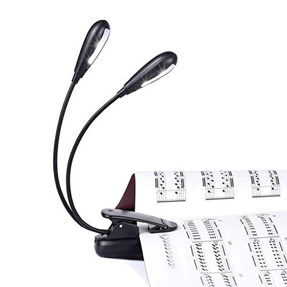 Rechargeable Music Stand Light, Clip on Reading Light, 8 LED Book Lamp, 3-Level Brightness for Eye Protection, Perfect for Piano, Orchestra, Bookworms, Craft (White & Warm, Dual Arm)