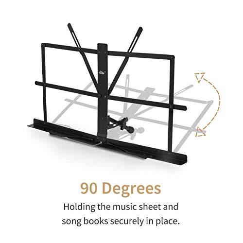 Eastar ESMF-3 Tabletop Music Stand for Sheet Music (Black) | Table Top Desktop Book Stand Folding Portable Sheet Music Stand Adjustable Travel Music Holder Lightweight with Carrying Bag