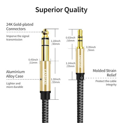 3.5mm to 1/4 Stereo Audio Cable 10 Feet /3M, 1/8" to 6.35mm 1/4" TRS Male Aux Cord Double Shielded with Braiding for Guitar, Amplifiers, PC, Home Theater, Speaker, etc. - size: 10 Feet