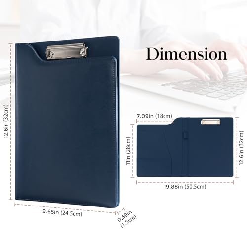 ProCase A4 Leather Padfolio Clipboard Folder -Dark Blue | Made of PU leather, with hinged lid, document compartments and integrated pen holder - color: Darkblue