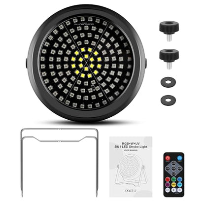 DJ Strobe Light,30W 126 LEDs RGB+W+UV 5IN1 Strobe Lights for Parties DJ Par Can Lights with Remote Control Sound Activated&Speed Control DJ Uplights for Birthday Party Halloween Festival - size: 1Pack Strobe Light