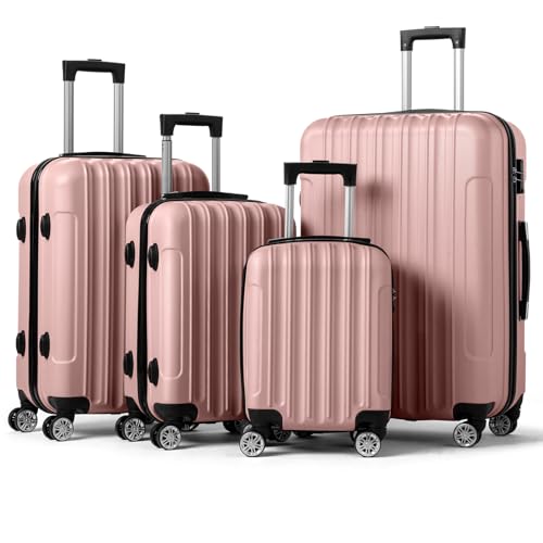 Karl home Luggage Set of 4 Hardside Suitcase Sets - Rose Gold (20/24/28) - color: Rose Gold, size: 4 Piece Set
