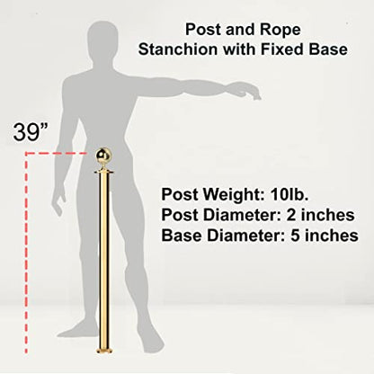 Montour Line CXLineF Post and Rope Stanchion, Fixed Base, (Satin Stainless Steel Post, Ball Top) - color: Ball Top, size: Satin Stainless Steel