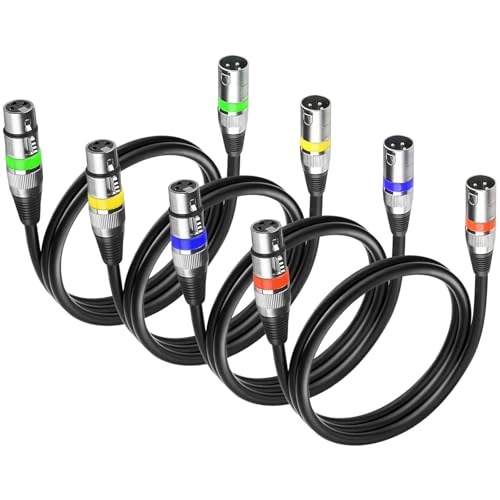 MAD OWL 4 Pack DMX Cables - 1.2m & 3ft XLR Male to Female, Short & Long Stage Light DMX Signal Connection - size: 4 Pack 4 ft