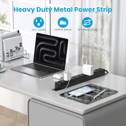 HHSOET Metal 360° Rotating 8 Outlet Mountable Power Strip, 10FT, Black, 1 | 8 Outlet Surge Protector Power Strip, Heavy Duty Wall Mount Surge Protector with Switch, 1200J, 15A 125V 1875W - size: 10ft