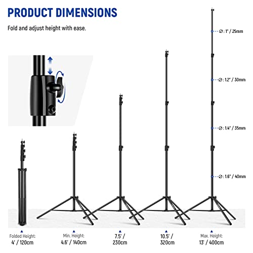 NEEWER 13ft/400cm Air Cushioned Light Stand, Heavy Duty Metal Photography Tripod Stand with 1/4” to 3/8” Reversible Screw Adapter and 3 Way Mounting Interface, Load Capacity: 6.5lb/3kg, ST-400AC | Photography Tripod Stand, 1/4" to 3/8" Reversible Spigot,