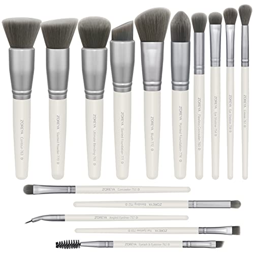 ZOREYA Makeup Brushes - 15 Pcs Premium Bamboo Charcoal Infused Bristles Makeup Brush Set, Foundation Concealers Eye Shadows Make Up Brush,Eyeliner Brushes(White) - color: White
