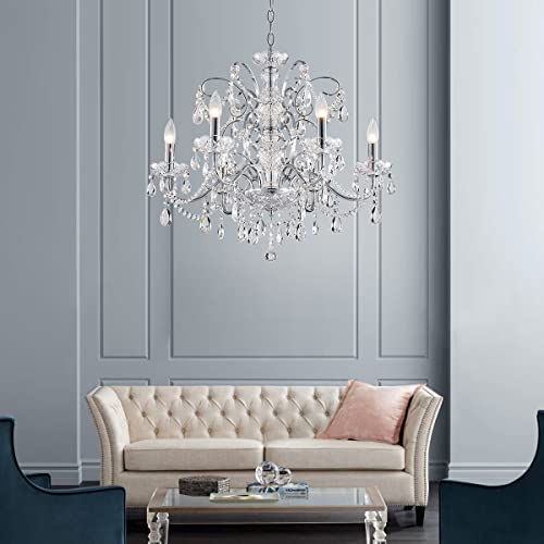 Saint Mossi 6-Lights Crystal Chandelier Crystals Raindrop Chandelier,Modern Crystal Pendant Light Fixture Modern Chandelier for Bedroom,Living Room,Dining Room,H22 X D24,Chain Adjustable - color: Clear-Chrome