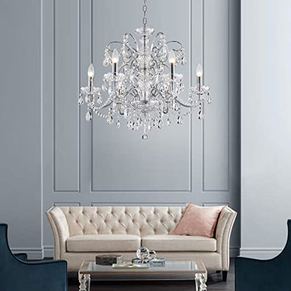 Saint Mossi 6-Lights Crystal Chandelier Crystals Raindrop Chandelier,Modern Crystal Pendant Light Fixture Modern Chandelier for Bedroom,Living Room,Dining Room,H22 X D24,Chain Adjustable - color: Clear-Chrome
