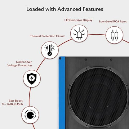 Rockville USS8 8" Slim Under-Seat Active Powered Car/Truck Subwoofer | 600W Peak / 150W RMS, Bass Knob, CEA-2006 Compliant, RCA and High Level Inputs, Auto Turn-On, Built-In Amp, 2.9" Profile