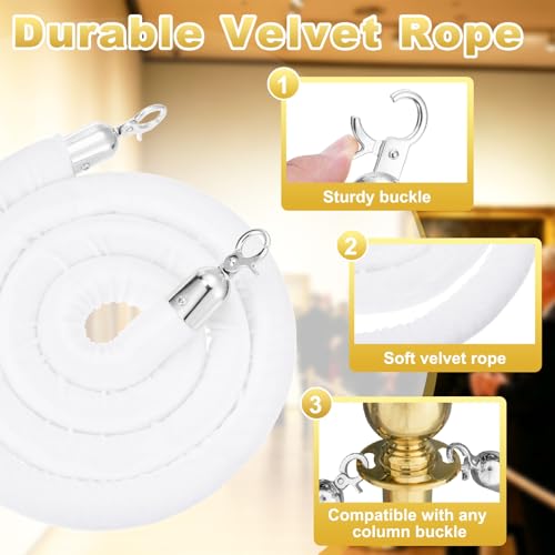 PATIKIL Velvet Stanchion Ropes, (6.6Ft x1.26 Inch, White) (1Pcs), Velvet Ropes Crowd Control Queue Barrier with Silver Buckle, Suit for - Carpet Events/Hotels/Movie Theaters/Grand Openings - color: White Rope, Silver Buckle