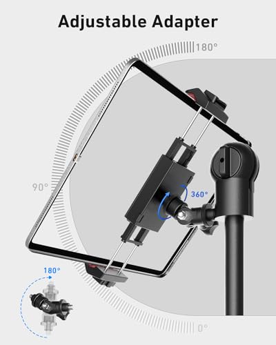 KraftGeek Phone iPad Mount for Tripod, Phone Holder for Capsule Music Stand | Fits 4.7"-13" Phones & Tablets, 1/4" Mount for Tripods, Cold Shoe for Light & Mic, Universal 1/4" Screw Adapter