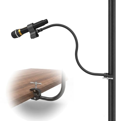 Kereal Microphone Stand Arm Gooseneck 22” Extender Mic Clip With 1/4" to 3/8" Adapter Mount & Metal Crab Clamp,Mic Holder For Podium,Kick Drum,Compatible with Fifine,Shure,Blue,Snowball,AT2020,Razer