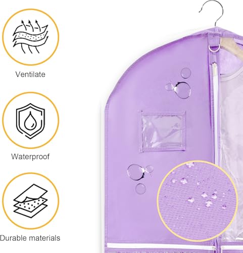 Garment Bags for Travel,Fabric Garment Bag with Pockets,Non-Woven Clothes Dance Costumes Covers And Mens Suit Pocket,40x24x3 Inch Dress Carry Storage,Large Garments Coat Protector (Lilac) - color: Lilac