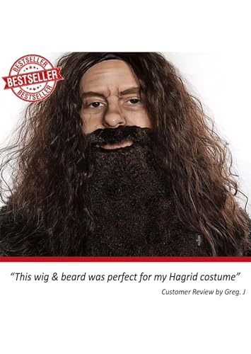 ALLAURA Brown Wizard Wig and Beard Set | Mens Wizard Character | Fake Wizard Beard Mustache Fits Adult Men — Mens Halloween Costume, Compatible with Viking Beard Costume & Viking Wig Man - color: 19-Brown