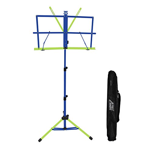 Audio2000'S AST4449 Portable Folding Steel Sheet Music Stand with Dual Steel Links, Extra height Upto 60-Inches, and Carrying Bag, Two-Tone Colors: Blue and Green