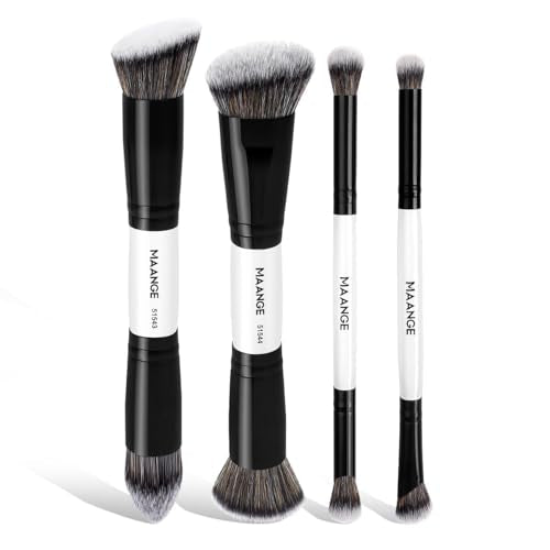 MAANGE 4 PCS Foundation Contour Conceal Brush Set, Makeup Brushes, Eyeshadow Concealer Brush, Double Sided Foundation Contour Blush Highlight Blending Eyebrow Brush For Liquid, Cream, Loose Powder - color: 4PCS