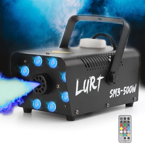 LURT Fog Machine Smoke machine LED Portable Indoor Outdoor Halloween Stage - color: Auto with 8 LED lights
