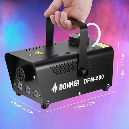 Donner Fog Machine with 13 Colors, 500W 2000CFM Party Smoke Machine with RGB LED Light, Indicate Light with 2 Wireless Remote Controls, Manual Spray Fog, for Halloween Festival Wedding Indoor Use