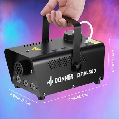 Donner Fog Machine with 13 Colors, 500W 2000CFM Party Smoke Machine with RGB LED Light, Indicate Light with 2 Wireless Remote Controls, Manual Spray Fog, for Halloween Festival Wedding Indoor Use