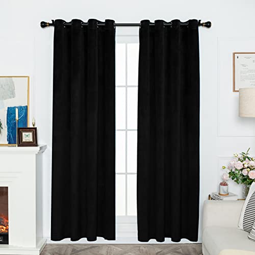 Super Soft Velvet Blackout Drapes Thermal Insulated Royal Curtains Blackout Grommet Window Curtains 2 Panels Set for W52 X L95 Inch Black - color: Black, size: 95"W x 52"L (Pack of 2)