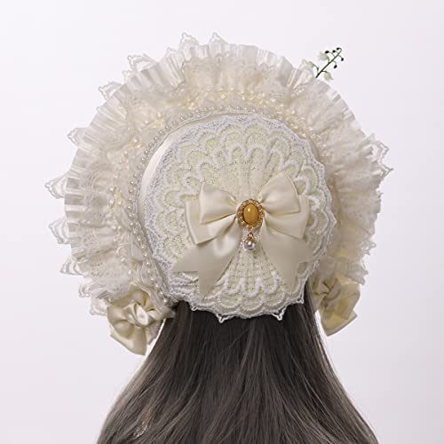 COSDREAMER Girls Women Victorian Bonnets Lace Flowers Tea Party Hats - color: White