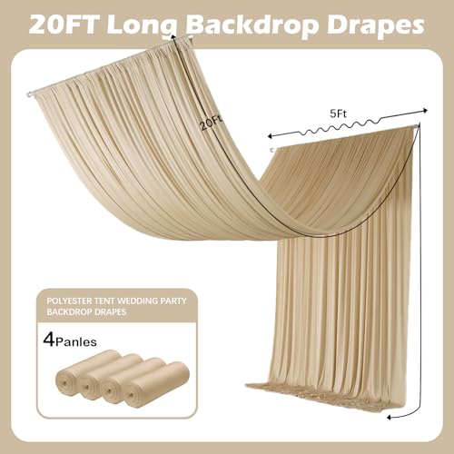 Outpain 20ftx20ft Beige Backdrop Ceiling Drapes,4Panels 20ft Height Wrinkle Free Tent Draping Curtains, Fabric Drapery Ceiling Drapes for Wedding Ceremony Birthday Theme Parties with Rod Pocket - color: Beige, size: 60"W x 240"L (Pack of 4)