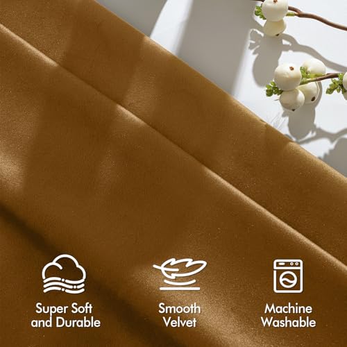 MIULEE Golden Brown Velvet Curtains 63 Inch Long 2 Panels, W40 x L63 | Luxury Super Soft, Thermal Insulated, Room Darkening Drapes, Rod Pocket Design, Window Curtains for Bedroom Living Room - color: Golden Brown, size: 40"W x 63"L (Pack of 2)
