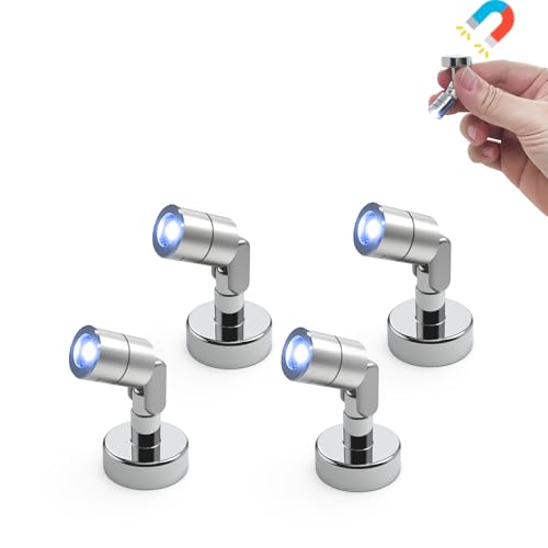 Suzeyar Metal Miniature LED Lights,Tiny Spot Light with Magnet Base,Battery Operated LED Lights,Wireless Miniature Spot Light for Artwork Painting,Jewelry Showcase,DIY Hand Craft (Blue) - color: Blue