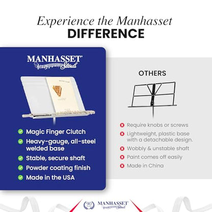 Manhasset Music Stand For Sheet Music - 48 Symphony Model - 4801MWH - Long Lasting, Durable Manhasset Stand - Adjustable Height - 20" by 12 | Long Lasting Durable Manhasset Stand, Adjustable Height, 20" x 12" Desk, Classroom, Orchestra and Band Use - colo