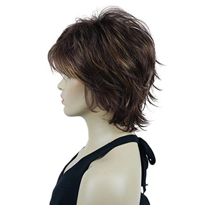 Lydell Short Layered Shaggy Wavy Full Synthetic Wigs (33H27C) - color: 33H27C Dark Auburn Light Ginger Mix