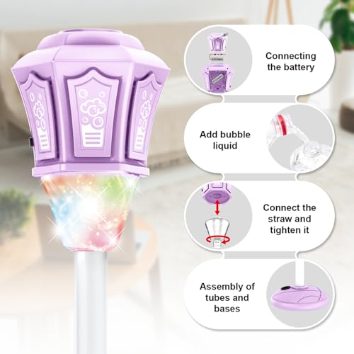 Bubble Machine,Automatic Standing Bubble Maker Machine with Light/Music/Remote,47 Inch Adjustable Height Outdoor Toys for Toddlers Party Birthday, Wedding,Gifts Purple - color: Purple